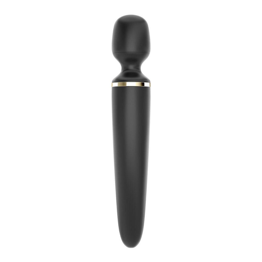 Satisfyer Wand-er Woman -  USB Rechargeable Massager Wand featuring sleek black design and gold accents for ultimate relaxation.