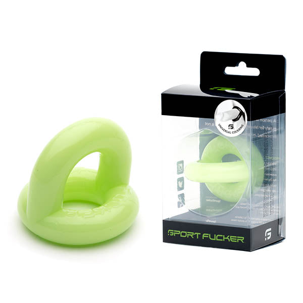 Sport Fucker Universal Cock Ring - Glow in Dark Cock & Balls Ring in packaging, showcased in green color.