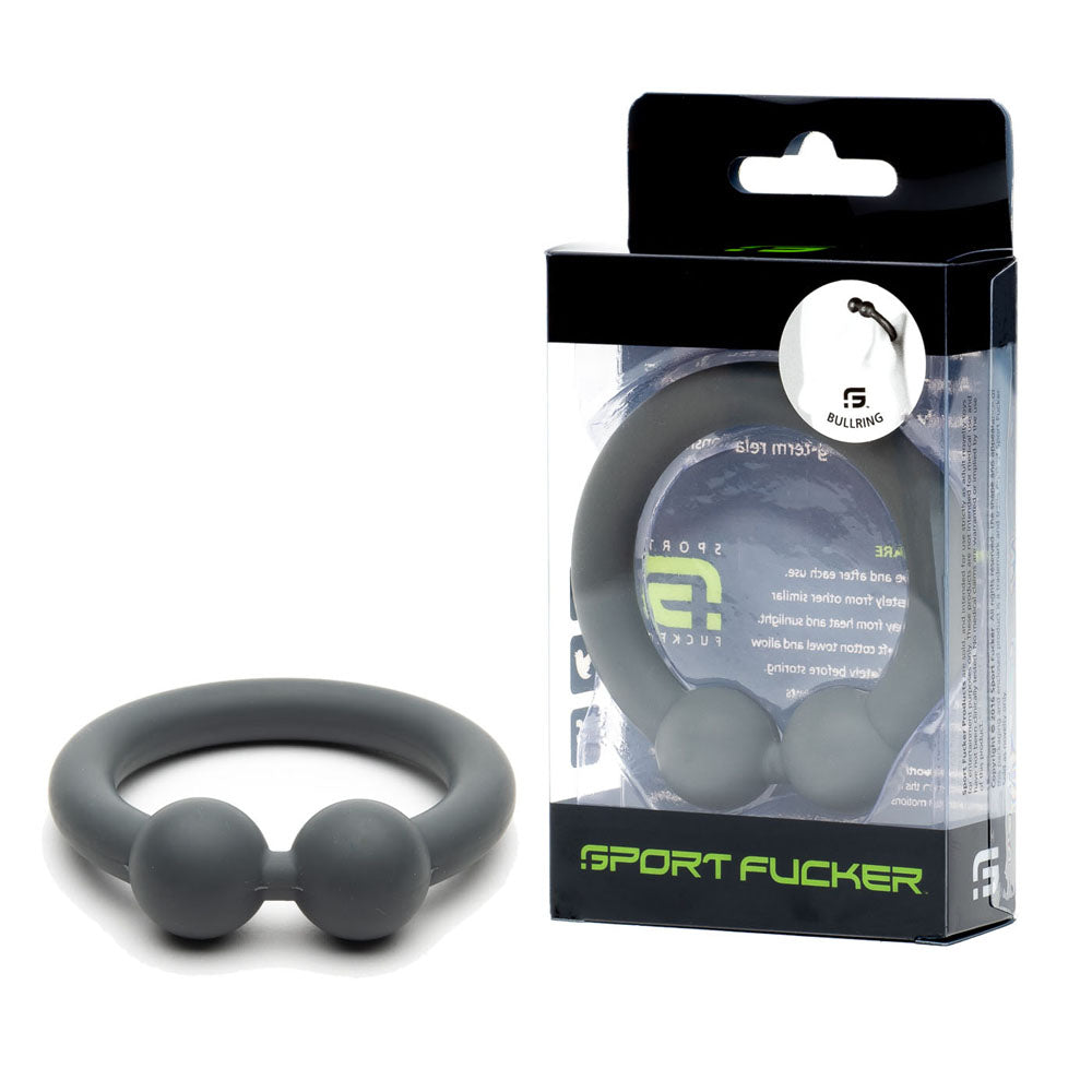 Sport Fucker Bullring - Grey Cock Ring in packaging showcasing its design and features.