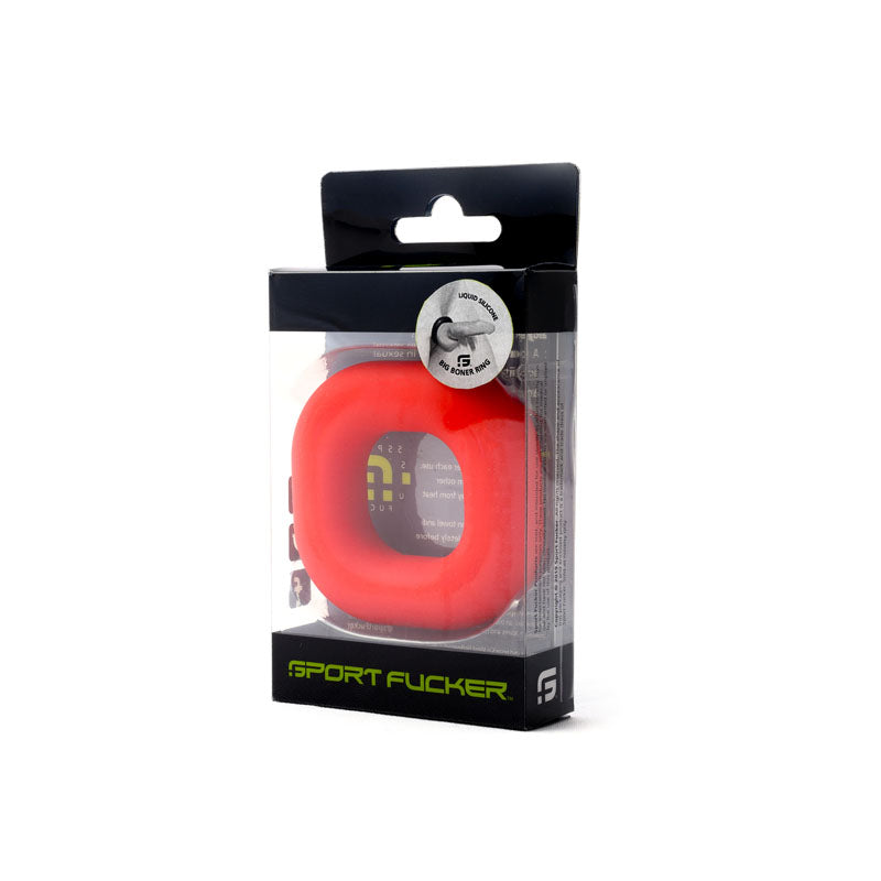 Sport Fucker Big Boner Ring -  Cock Ring in packaging showcasing its vibrant red silicone design.