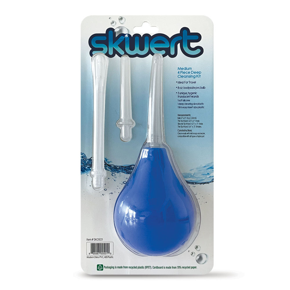 Skwert Medium 8 oz Douche Kit - 240 ml Unisex Douche Kit with hygienic wands and bodysafe PVC bulb.