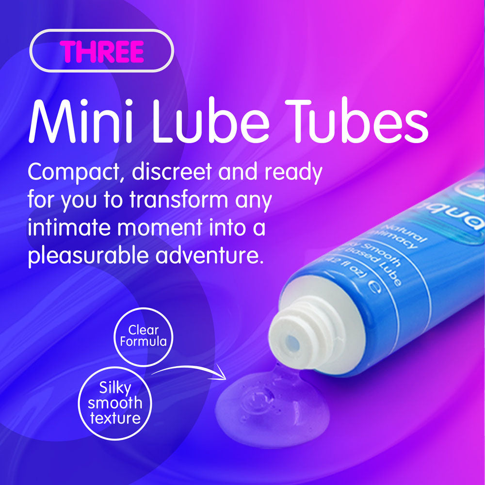 Skins Fruity Tubes - Watermelon, Strawberry, & Mango & Passionfruit Flavoured Lubricants - 12 ml Bottles, featuring mini lube tubes.