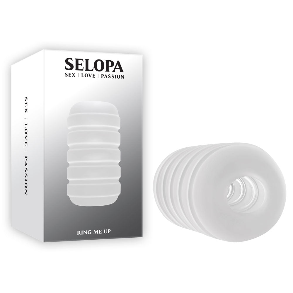 Selopa RING ME UP - Stroker packaging and product, featuring a soft, squishy design for intimate essentials for her.