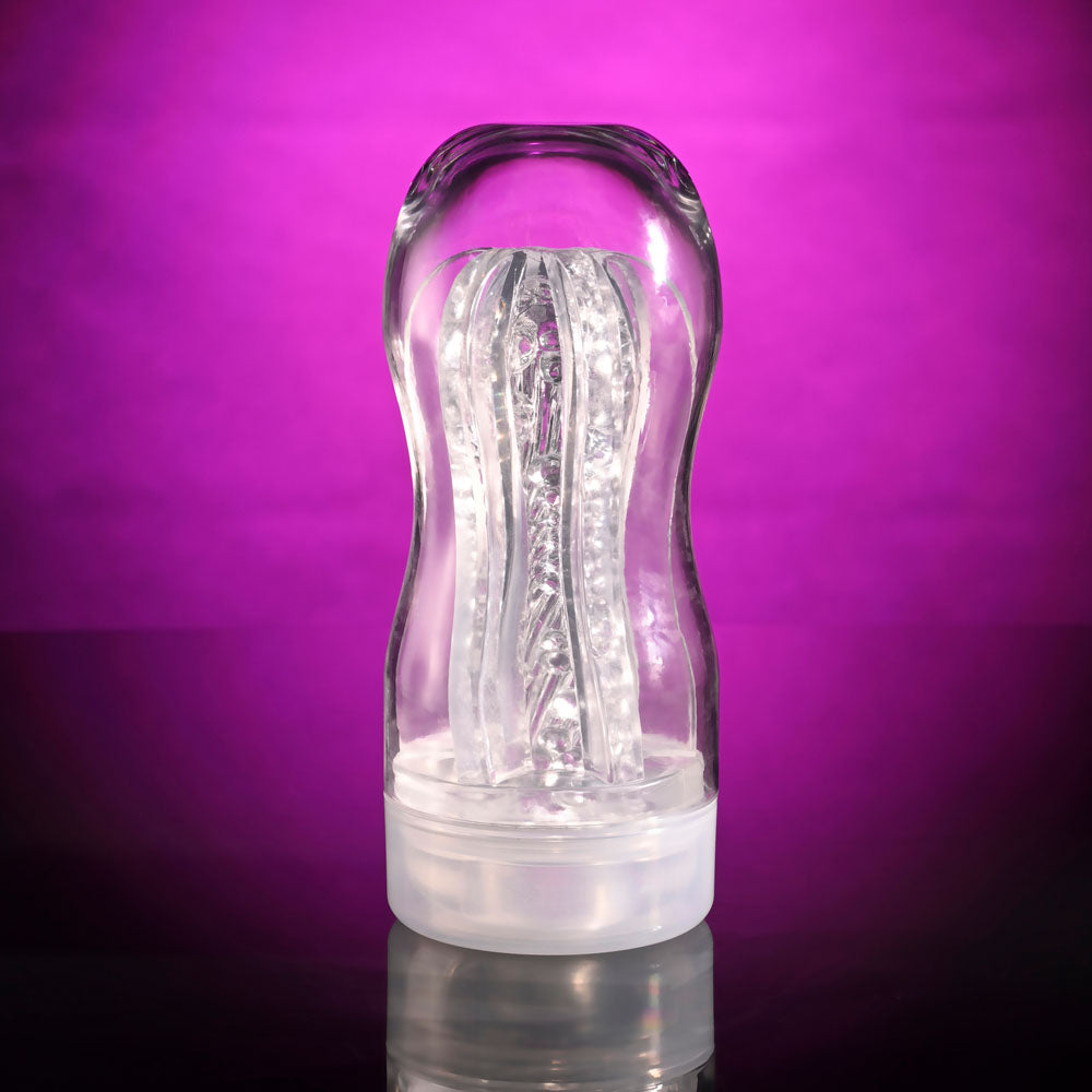 Selopa STROKE OF LUCK - Stroker showcased with a purple background, highlighting its unique design and inner channel.