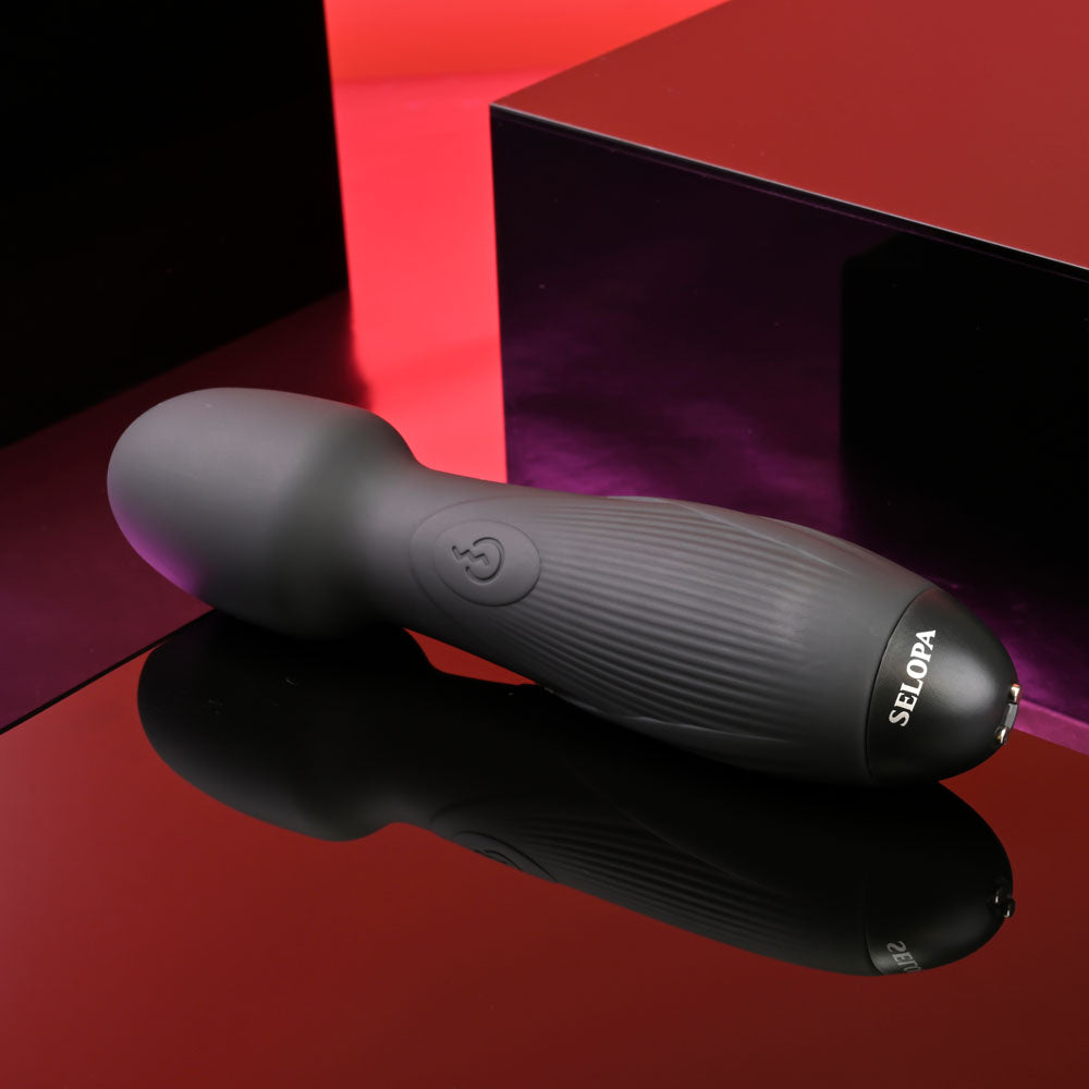 Selopa POWER TRIP -  18.8 cm USB Rechargeable Massage Wand with textured grip and rounded head, stylish silicone design.