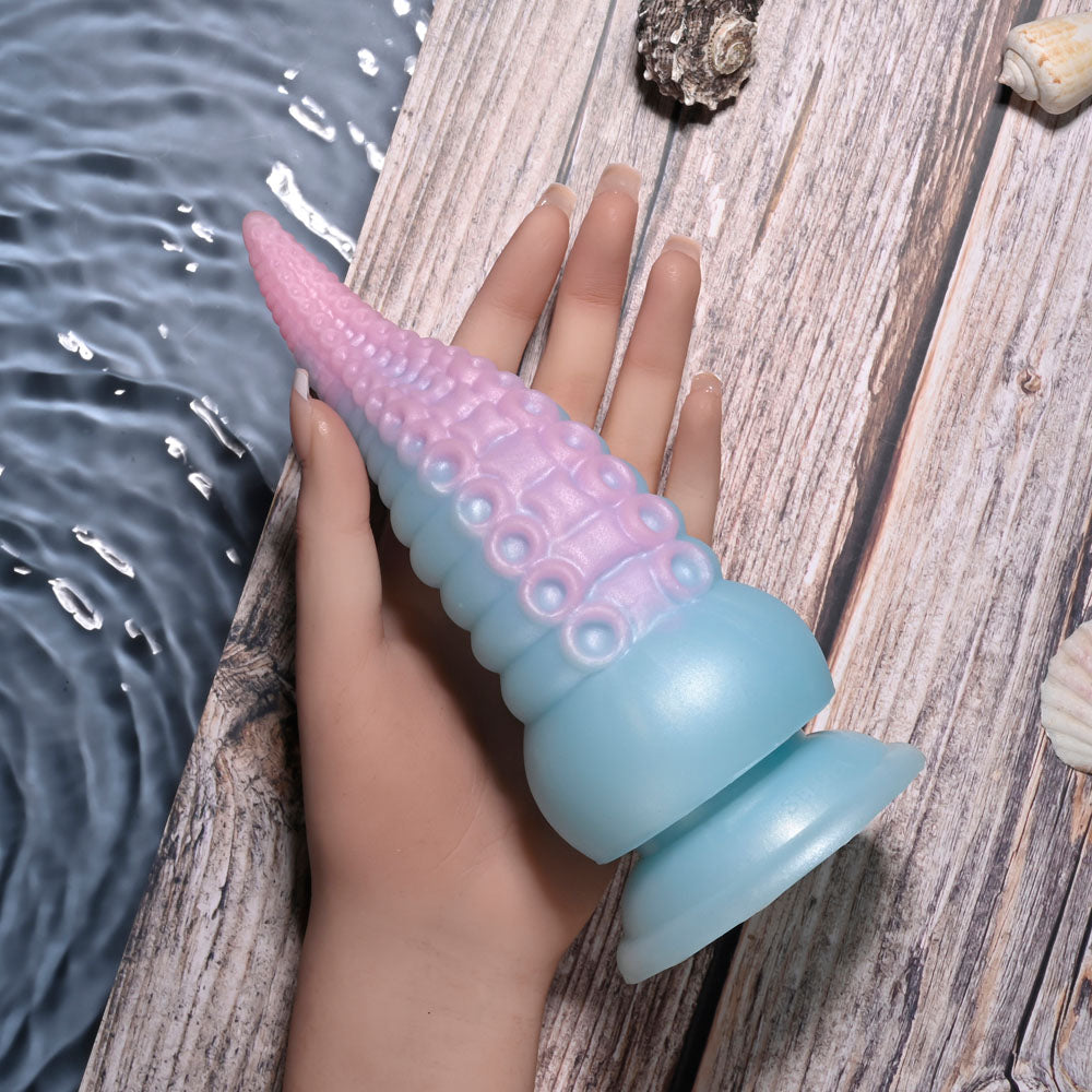 Selopa STUCK ON YOU - Blue/Pink 19 cm USB Rechargeable Vibrating Tentacle Fantasy Dildo with suction cup base.