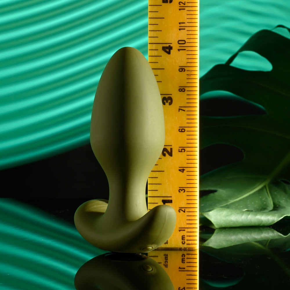 Selopa THE COLONEL - 10.1 cm USB Rechargeable Vibrating Butt Plug with Wireless Remote next to a ruler for size reference.