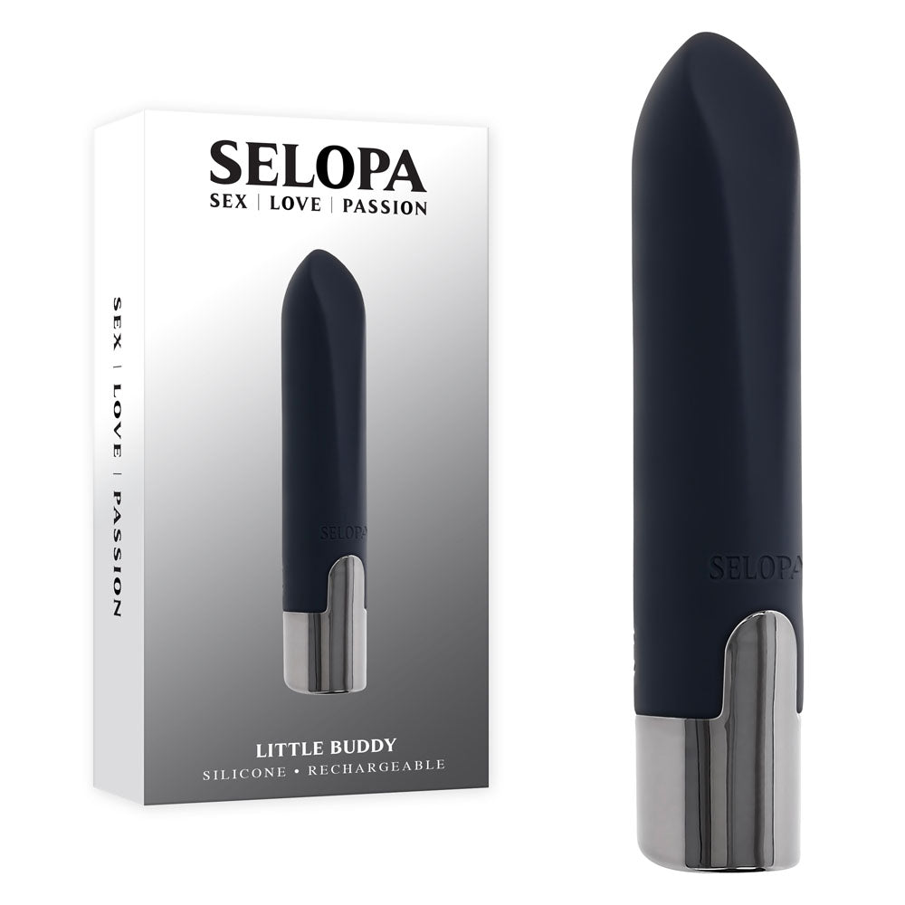 Selopa LITTLE BUDDY - 11.1 cm USB Rechargeable Vibrating Bullet in packaging for intimate essentials for her.
