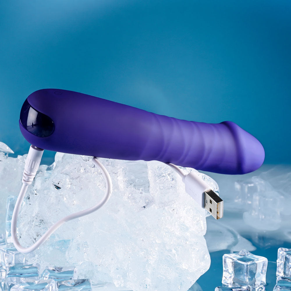 Selopa AMBITION - 17 cm USB Rechargeable Thrusting Vibrator on ice with USB cable for charging.