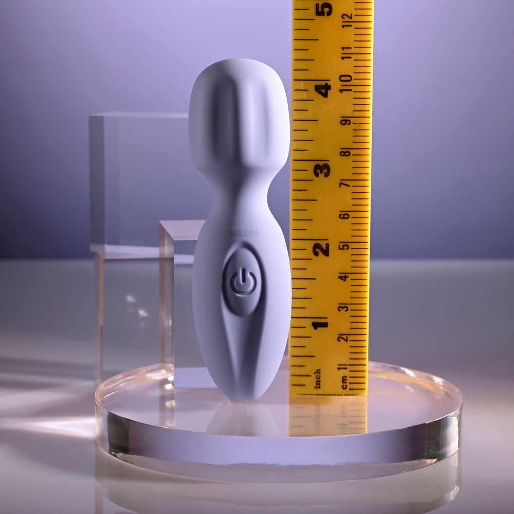Selopa LIL' WAND -  11 cm USB Rechargeable Massage Wand displayed with a ruler for size reference.
