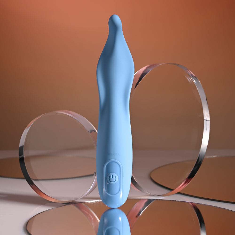 Selopa TENDER TICKLER - 16.2 cm USB Rechargeable Pinpoint Stimulator surrounded by clear circular displays.