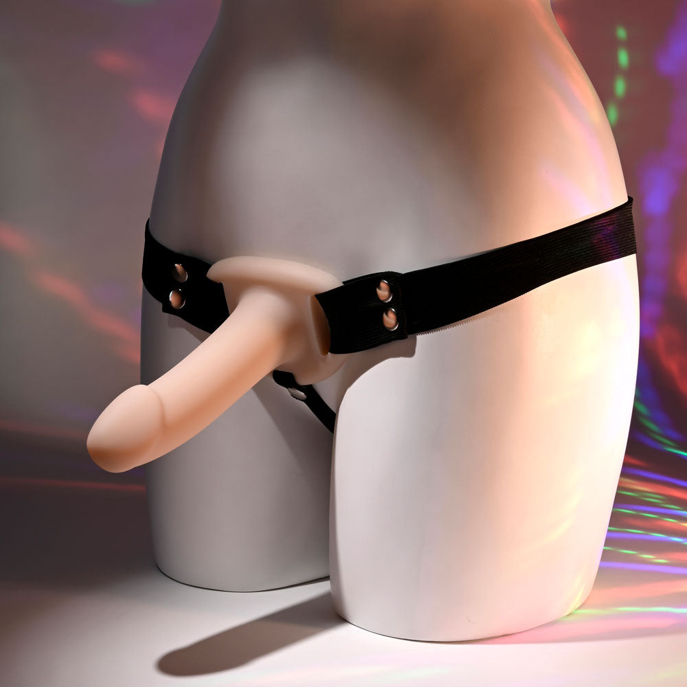 Selopa OUR FIRST HOLLOW STRAP ON LIGHT - 16.3 cm Hollow Strap-On with adjustable harness on mannequin.