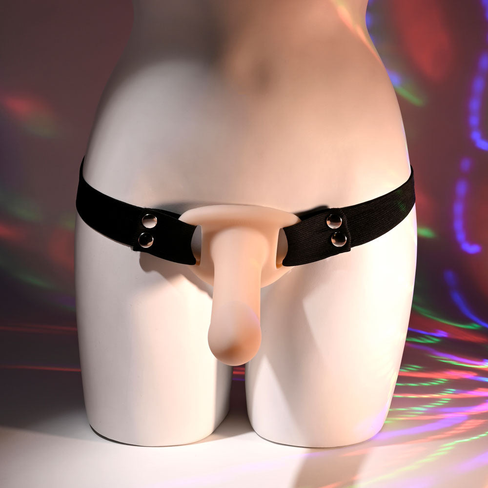 Selopa OUR FIRST HOLLOW STRAP ON LIGHT -  16.3 cm Hollow Strap-On displayed on a mannequin with adjustable harness.