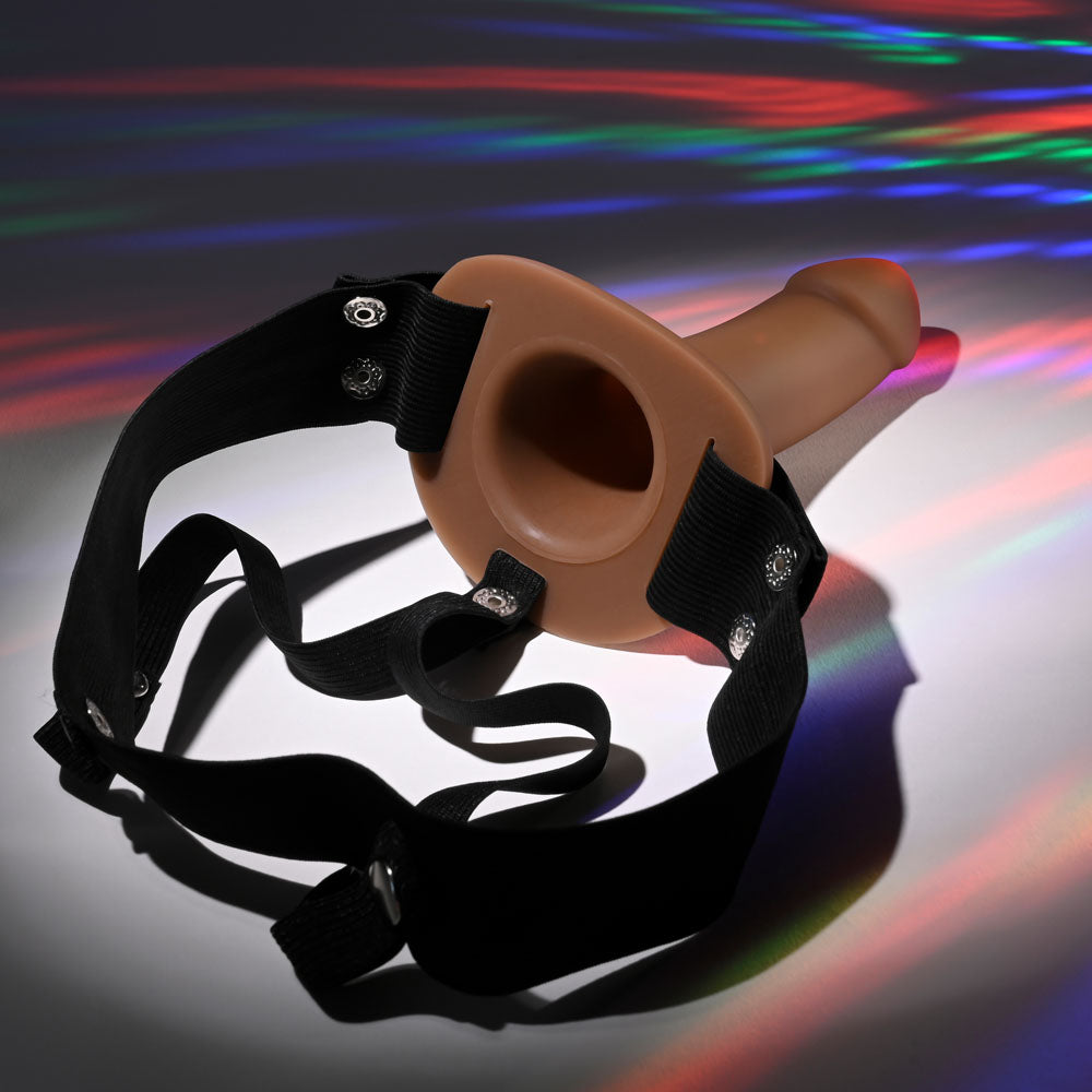 Selopa OUR FIRST HOLLOW STRAP ON DARK -  16.3 cm Hollow Strap-On with black harness straps and smooth shaft.