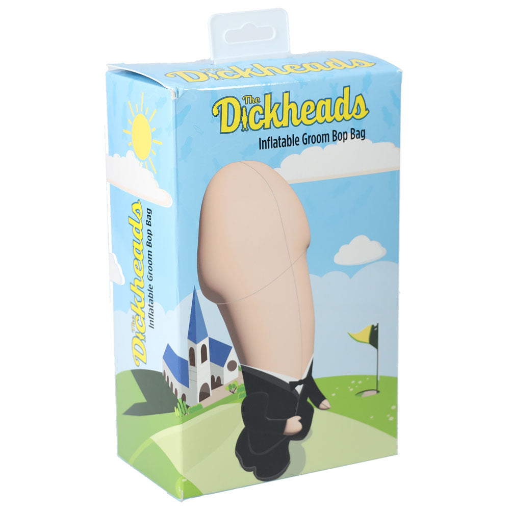 S-LINE The Dickheads - Groom Bop Bag - 100 cm Inflatable Penis Punching Bag packaging with cartoon graphics.
