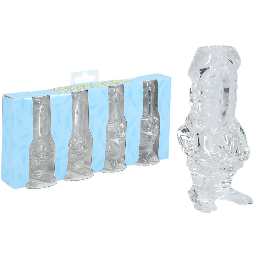 S-LINE The Dickheads - Couples Tall Shot Glasses -  Novelty 44 ml Shot Glasses - 4 Pack displayed with box.