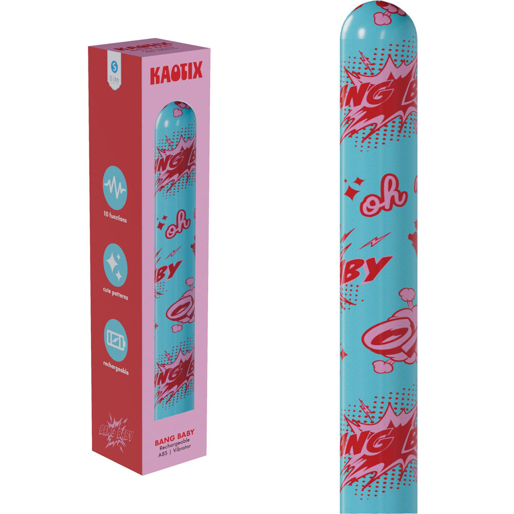 S-LINE Kaotix Bang Baby - 17.8 cm USB Rechargeable Vibrator with colorful packaging and bold graphics.