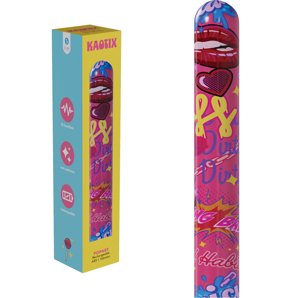 S-LINE Kaotix Pop Art -  17.8 cm USB Rechargeable Vibrator with bold design and cartoon graphics.