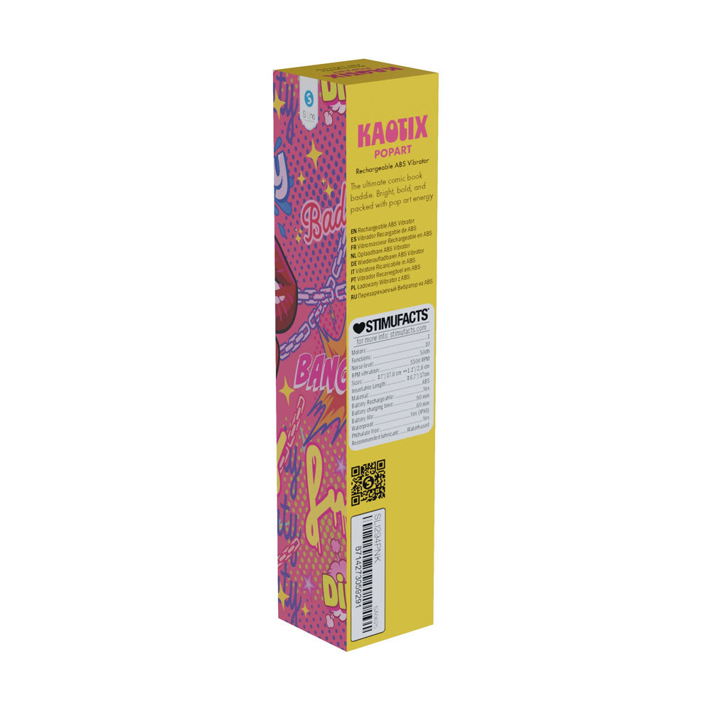 S-LINE Kaotix Pop Art -  17.8 cm USB Rechargeable Vibrator packaging with bright pop art design.