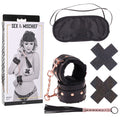 Sex & Mischief Brat Kit - 5 Piece Beginner Bondage Kit including wrist restraints, blindfold, pasties, and mini flogger.