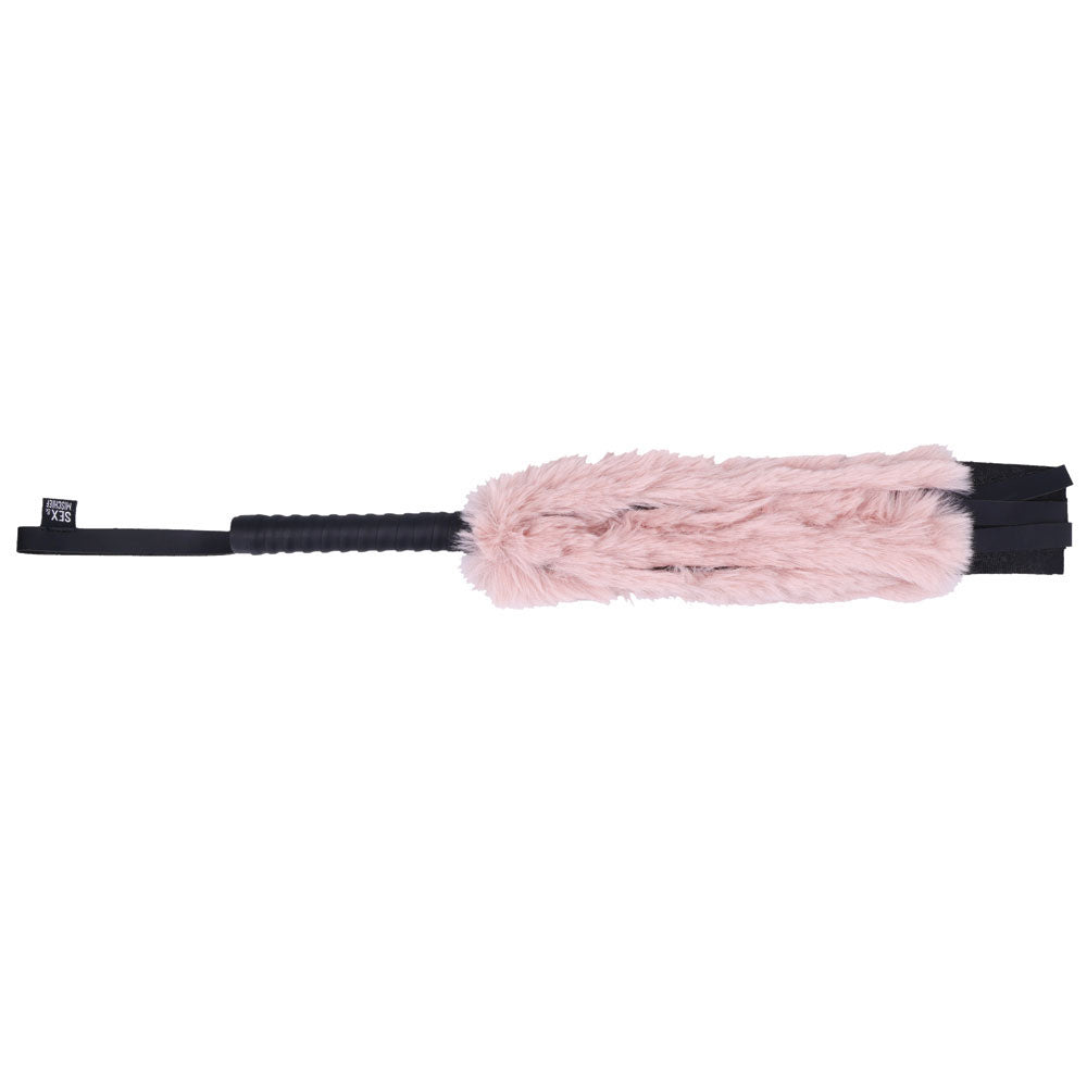 Sex & Mischief Brat Faux Fur Flogger - 50 cm Whip with Pink Faux Feather for playful impact and sensual teasing.