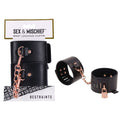 Sex & Mischief Brat Locking Cuffs - /Rose Gold Hand Cuffs with chain and vegan leather design for playful restraint.