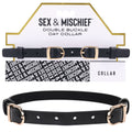 Sex & Mischief Double Buckle Day Collar -  Collar displayed with packaging.