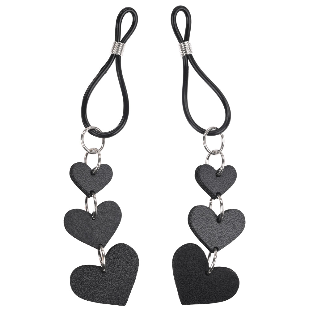 Sex & Mischief Heart Nipple Ties -  Nipple Restraints - Set of 2, stylish black heart-shaped nipple ties for intimate moments.