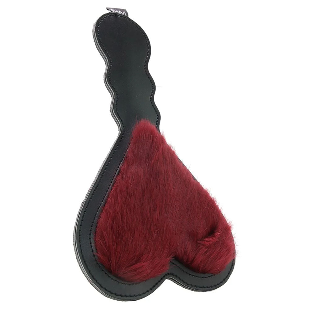 Sex & Mischief Enchanted Heart Paddle - /Black Paddle featuring vegan burgundy fur and flat faux leather.