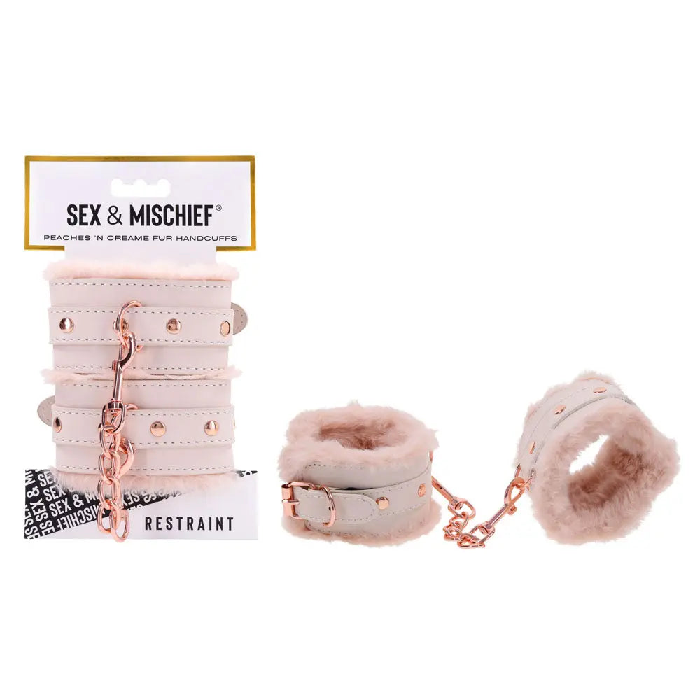 Sex & Mischief Peaches n CreaMe Fur Handcuffs - Peach Restraints Sportsheets Discreet Intimate Essentials.