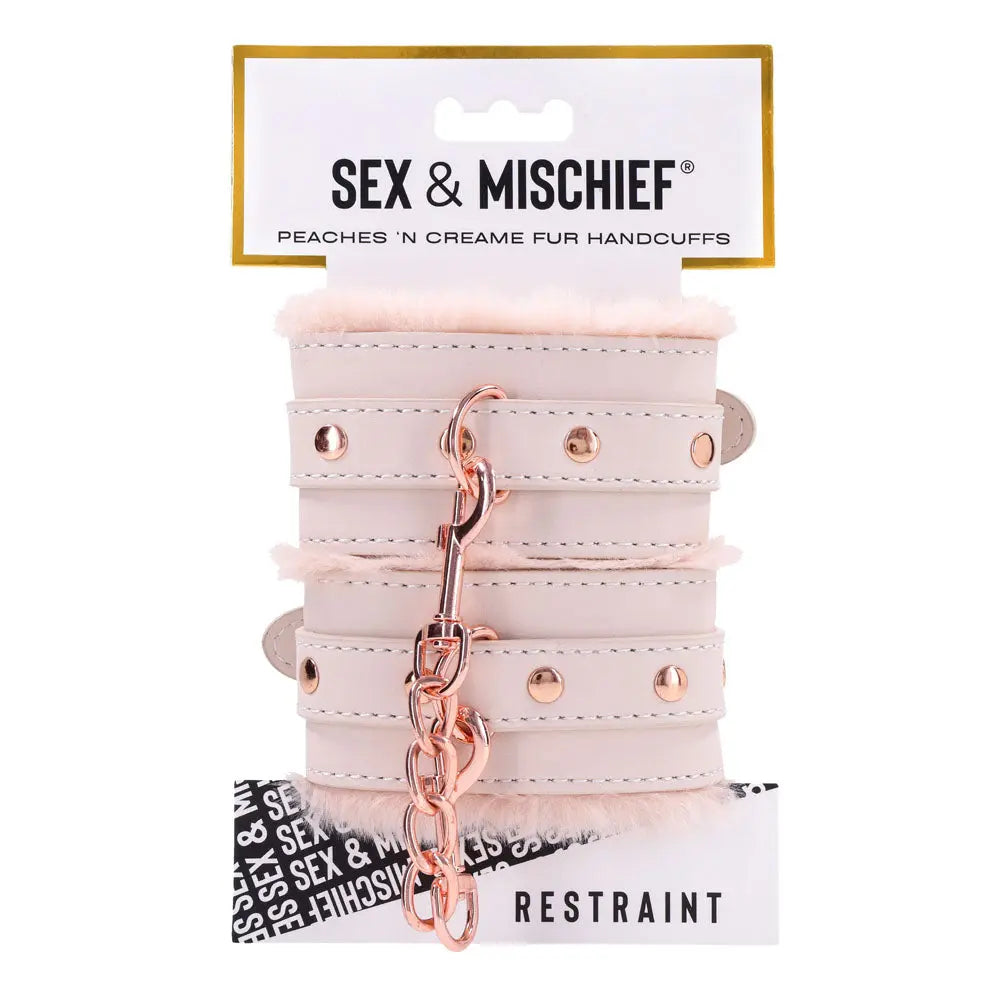 Sex & Mischief Peaches n CreaMe Fur Handcuffs - Peach Restraints Sportsheets Discreet Intimate Essentials.