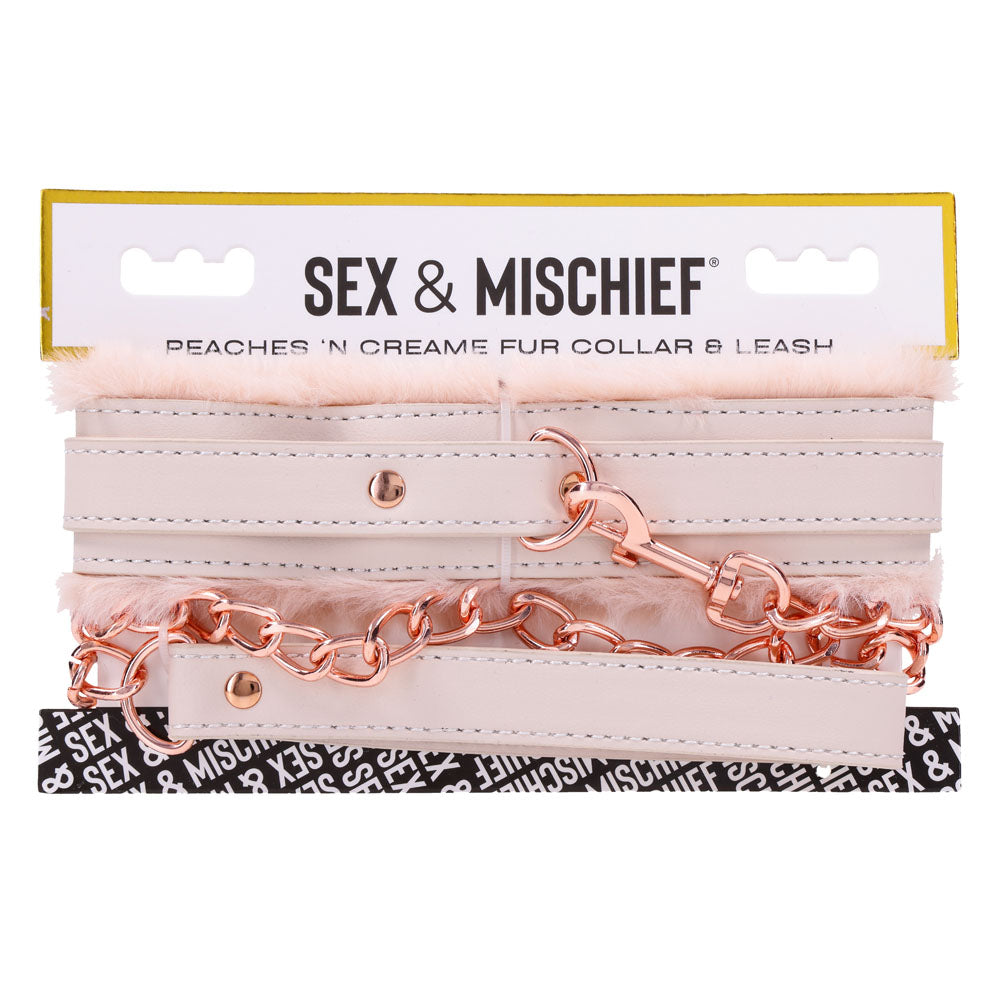 Sex & Mischief ปลอกคอและสายจูงขนเฟอร์ Peaches n CreaMe - ที่รัดข้อมือสีพีช