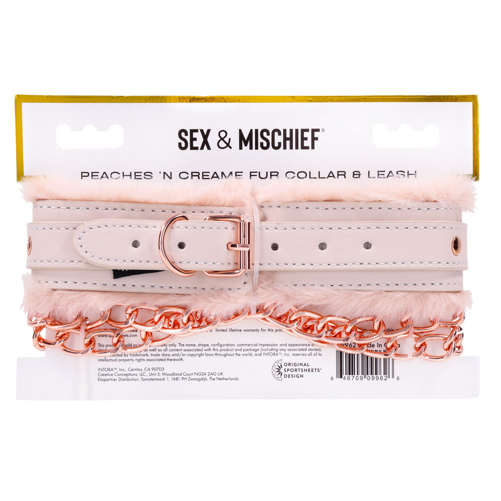 Sex & Mischief ปลอกคอและสายจูงขนเฟอร์ Peaches n CreaMe - ที่รัดข้อมือสีพีช