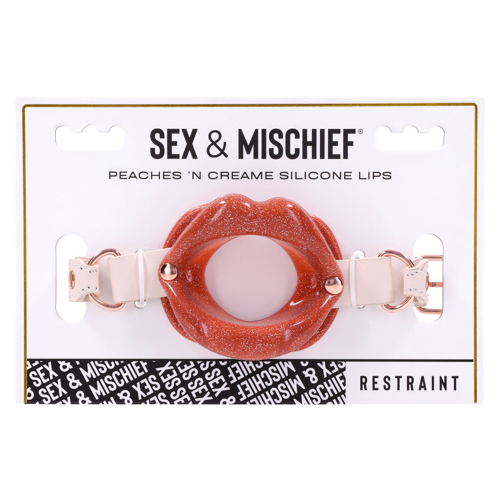 Sex & Mischief Peaches n CreaMe Silicone Lips - Peach Mouth Restraint for intimate play and fun.