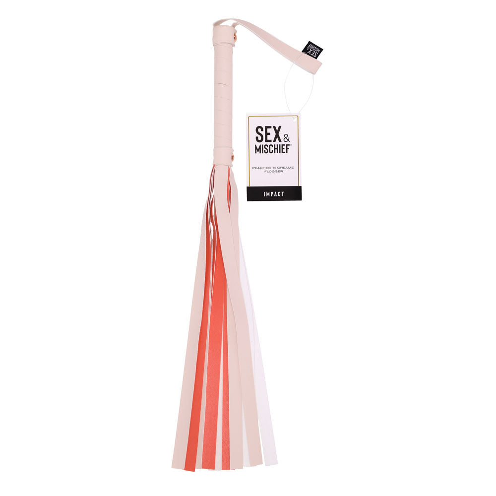 Sex & Mischief Peaches n CreaMe Stripe Flogger - Peach 80 cm Flogger Whip for playful intimacy and fun.