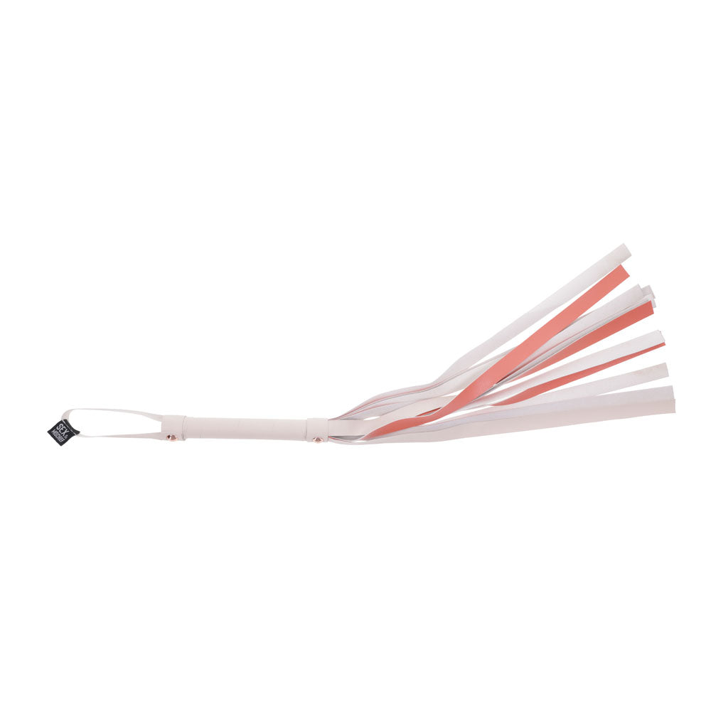 Sex & Mischief Peaches n CreaMe Stripe Flogger - Peach 80 cm Flogger Whip with playful peach and white faux leather stripes.