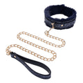 Sex & Mischief Cougar Fur Collar & Leash - Navy /Gold Furry Restraint with faux fur and gold chain.