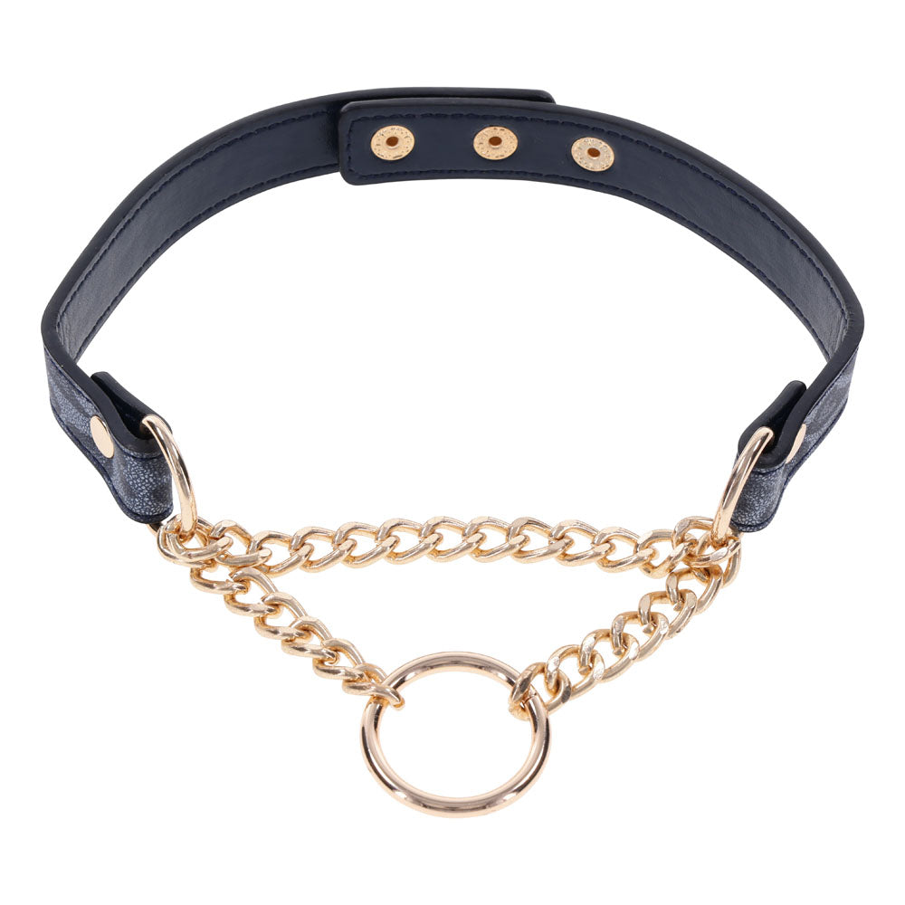 Sex & Mischief Cougar Day Collar - Navy /Gold Collar featuring faux leather and gold chain for intimate essentials.