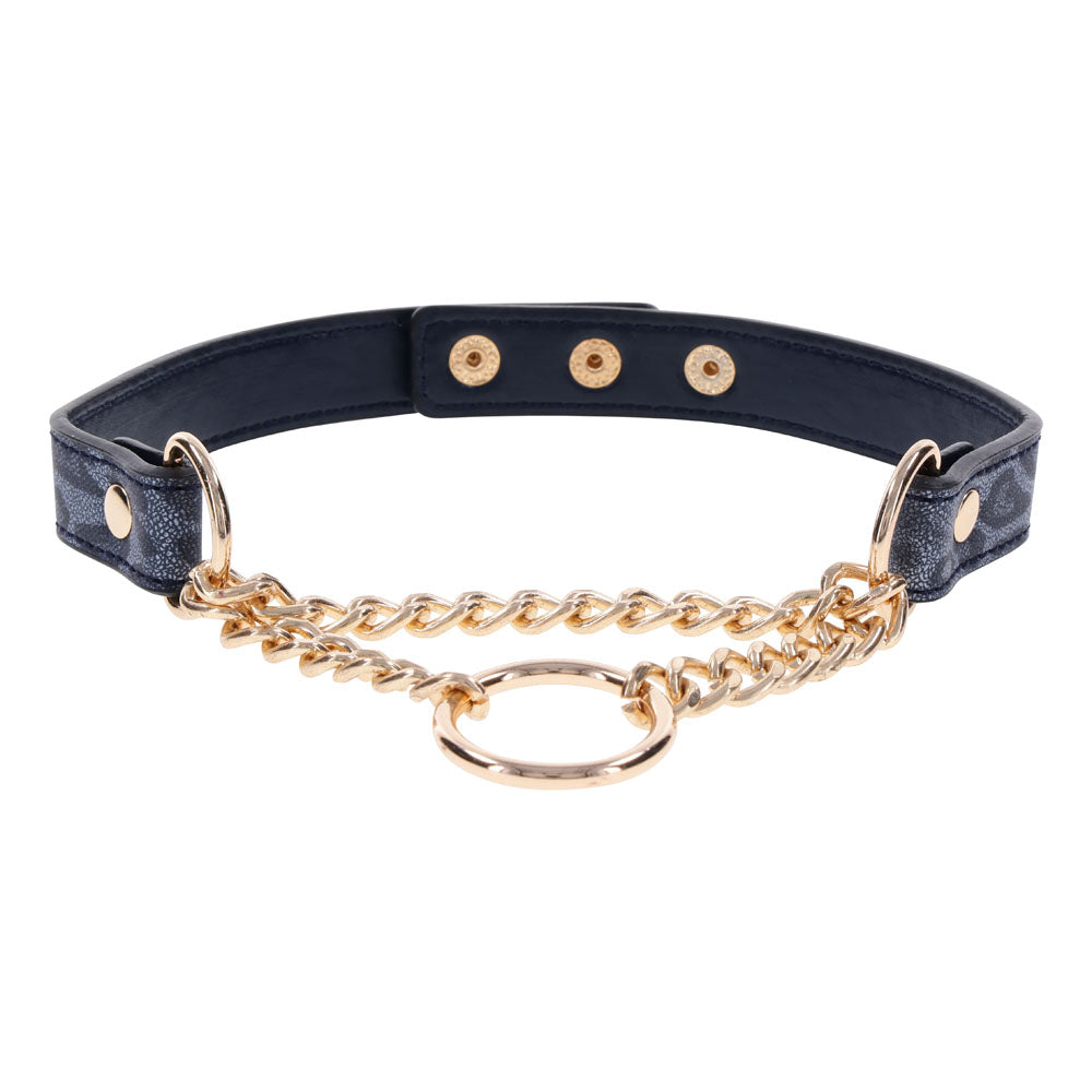 Sex & Mischief Cougar Day Collar - Navy /Gold Collar featuring faux leather and gold hardware for elegant style.