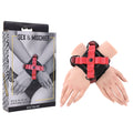 S&M Exs & Ohs Cross Cuffs - /Black Restraints with red accents on wrists, ideal for intimate essentials for her and adult entertainment.