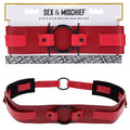 S&M Exs & Ohs Bound and Belted -  Bondage Belt featuring a striking red design and O rings for versatile attachment options.