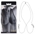 S&M Exs & Ohs Body Jewelry with Nipple Ties - Metal Chain with Nipple Ties in packaging, featuring sleek gunmetal design.