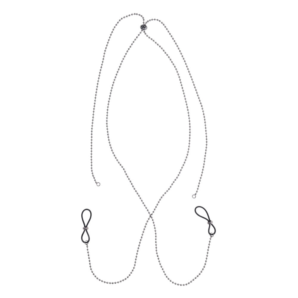 S&M Exs & Ohs Body Jewelry with Nipple Ties - Metal Chain with Nipple Ties featuring sleek gunmetal beading.