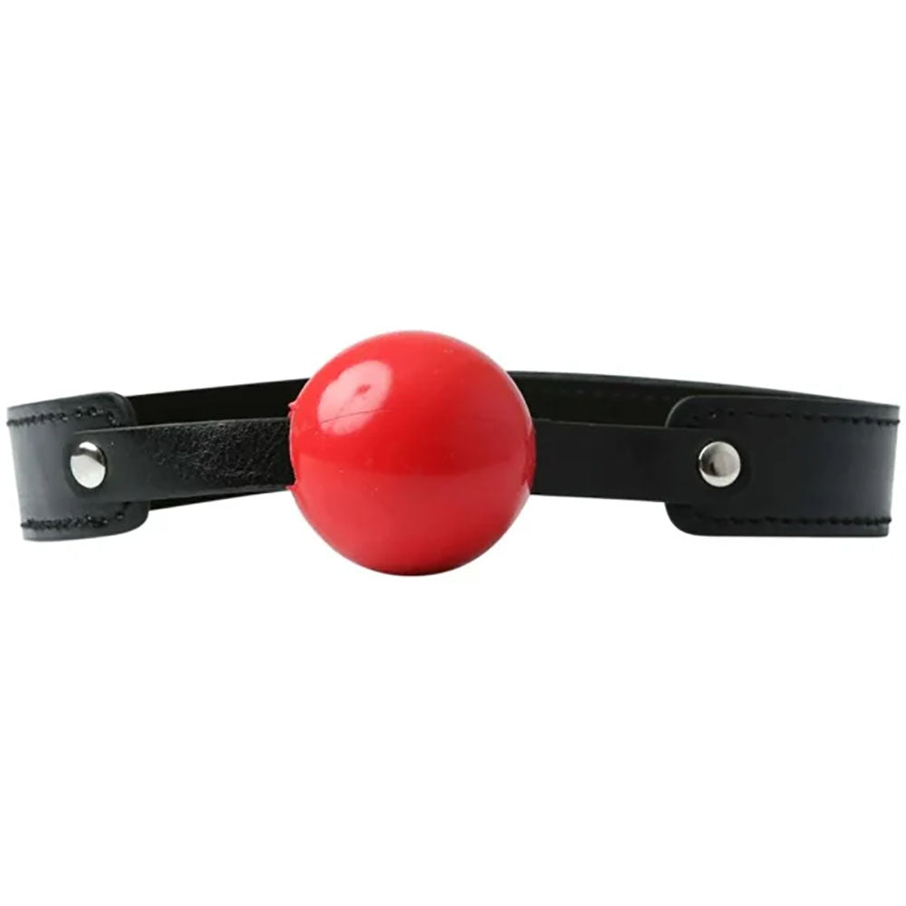 Sex & Mischief Solid Red Ball Gag - Red/Black Mouth Restraint with adjustable strap and soft rubber ball