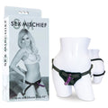 Sex & Mischief Strap-On & Silicone Dildo Kit - /Purple Adjustable Strap-On packaging and product view with adjustable straps.