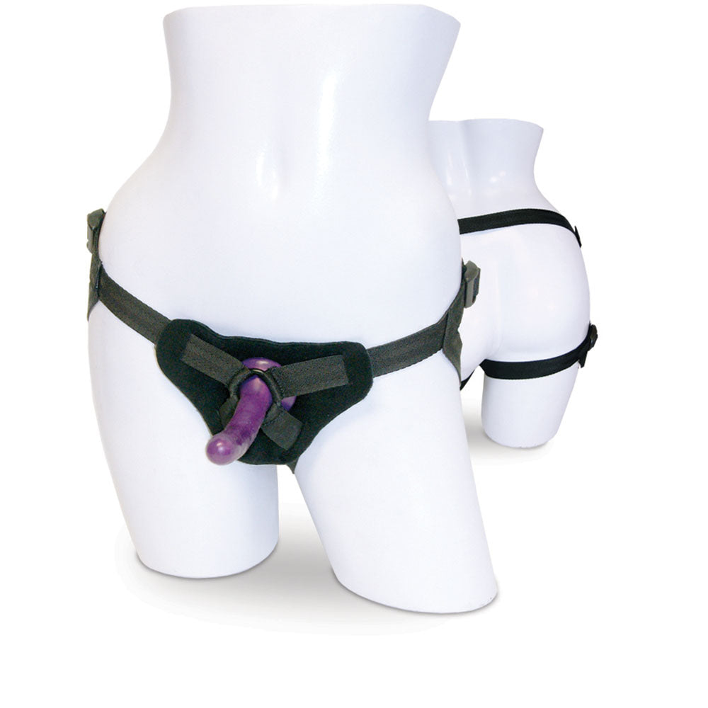 Sex & Mischief Strap-On & Silicone Dildo Kit - /Purple Adjustable Strap-On with 4-way adjustable straps and silicone dildo.