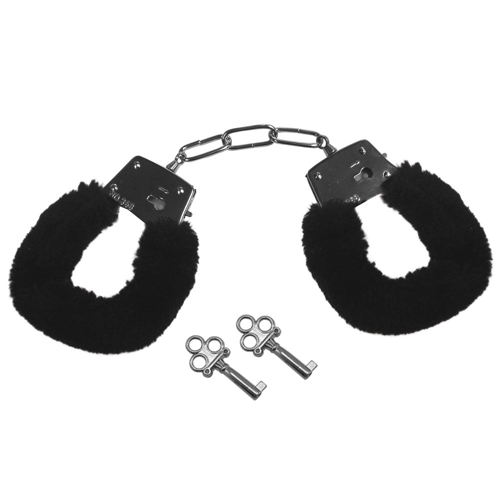 Sex & Mischief Furry Handcuffs -  -  Restraints with soft faux fur and locking mechanism, ideal for intimate play.