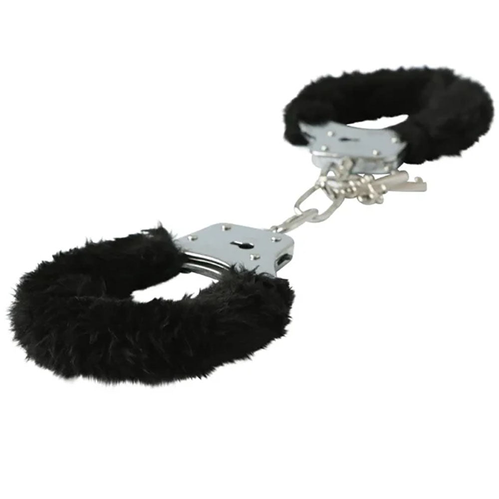 Sex & Mischief Furry Handcuffs -  -  Restraints with black faux fur design, ideal for intimate play and bondage.