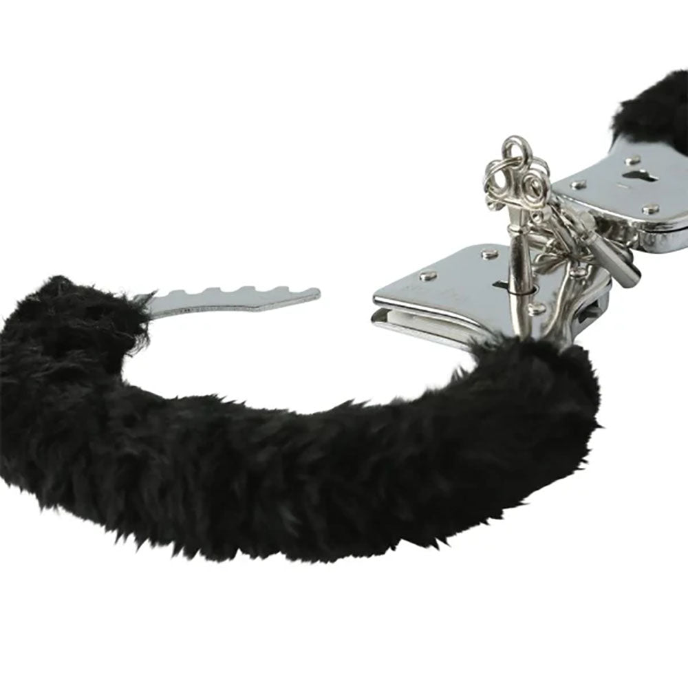 Sex & Mischief Furry Handcuffs -  -  Restraints with soft faux fur and locking mechanism for intimate adventures.