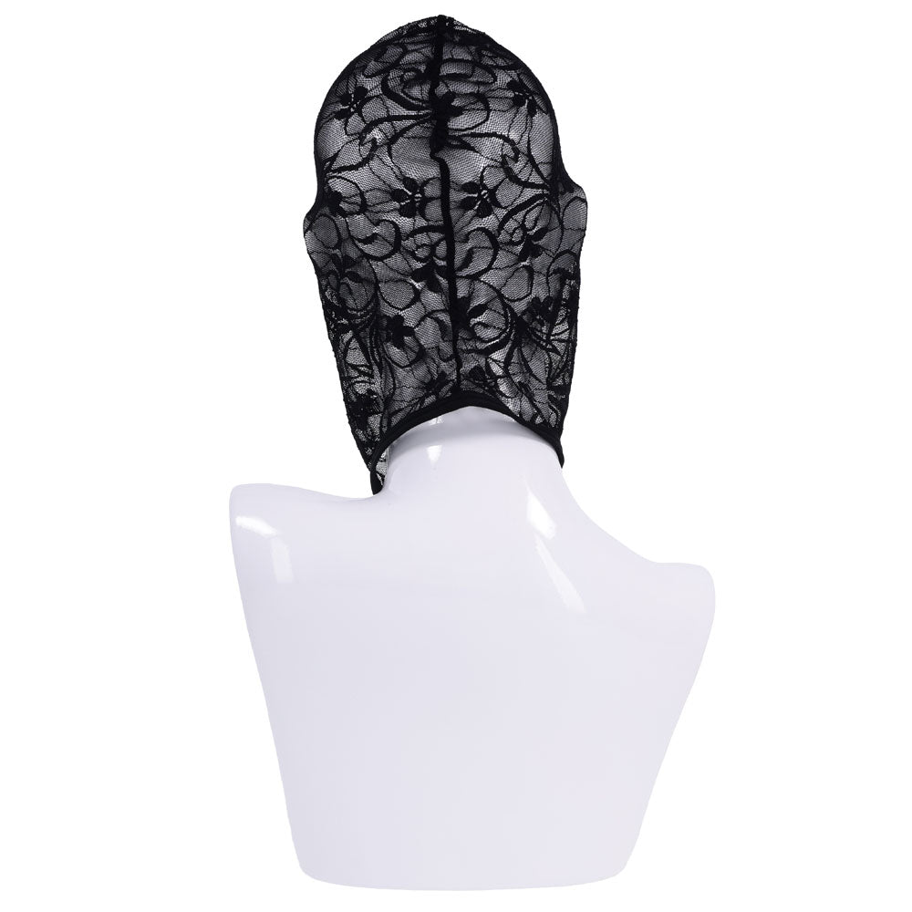Sex & Mischief Lace Hush Hood -  Hood showcasing black sheer lace design on a mannequin.